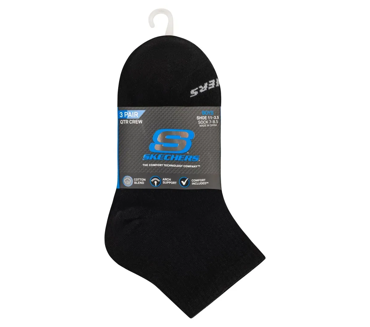 Skechers 3 Pack Boys' Quarter Crew Cotton Socks 92823758