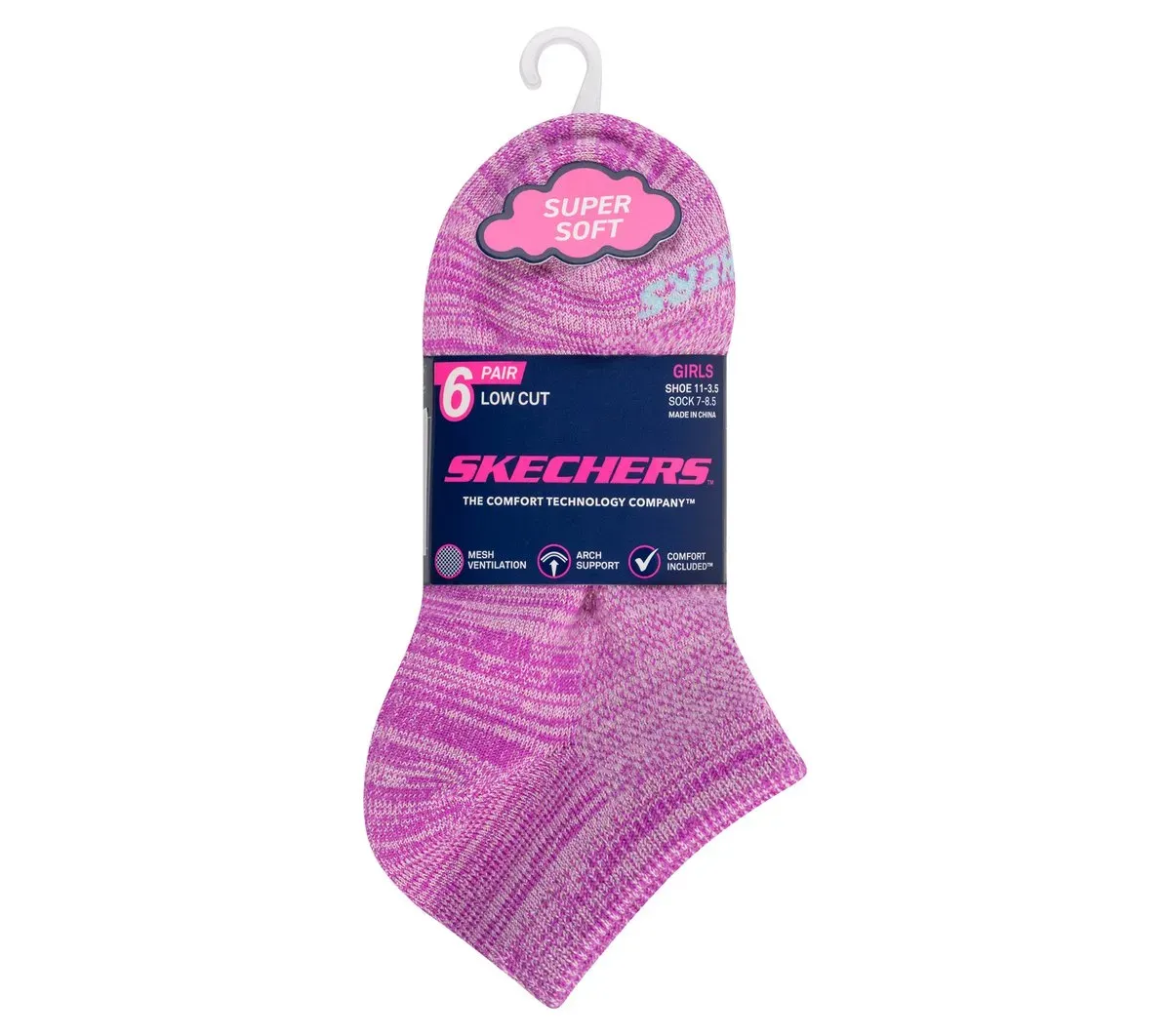 Skechers 6 Pack Girls' Low Cut Color Stripe Socks 89439561