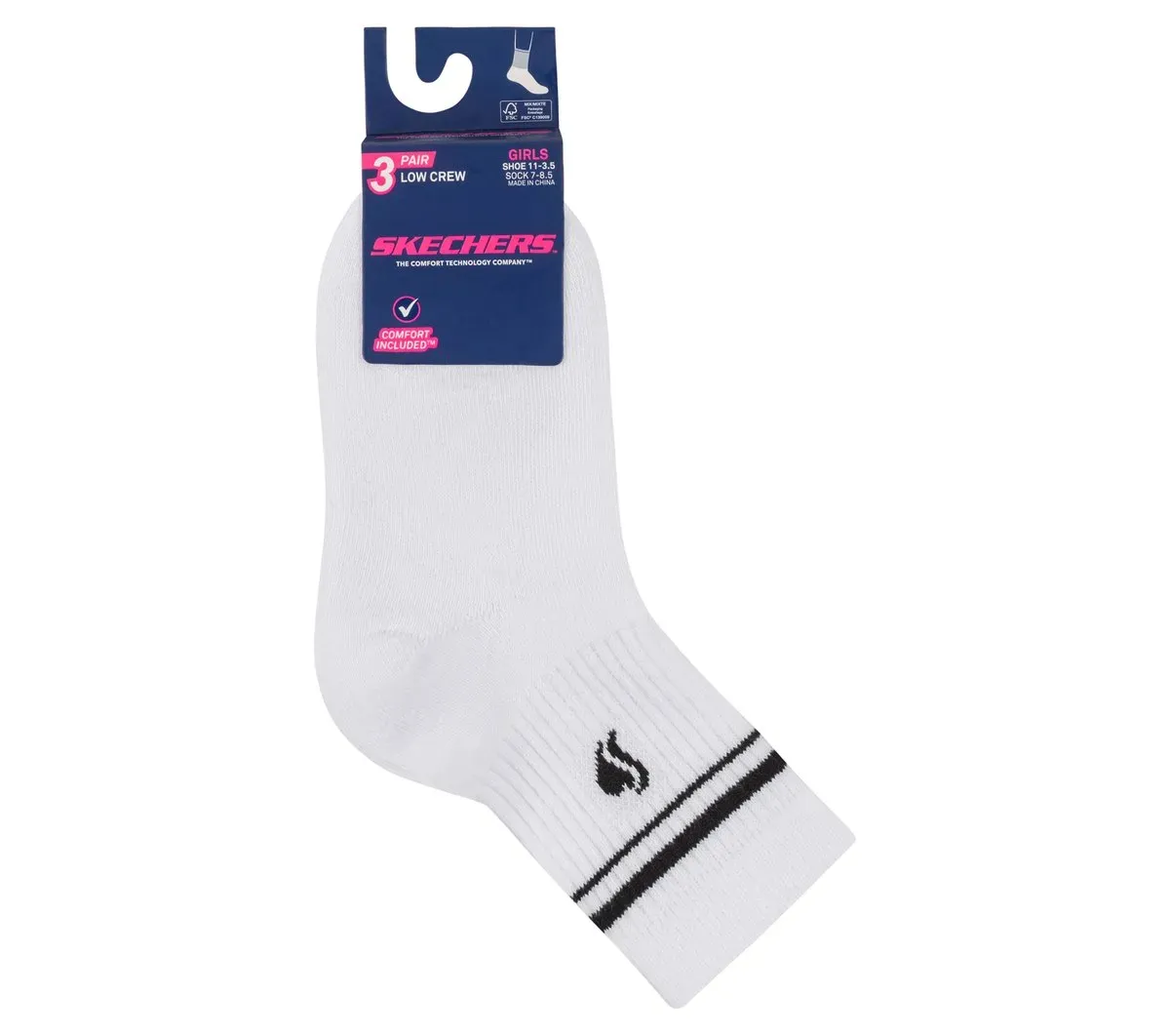Skechers 3 Pack Girls' Low Crew Ribbed Socks 16365247